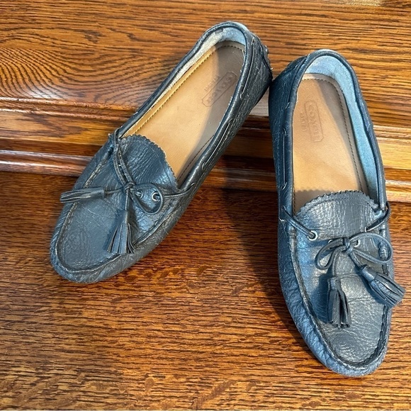 Coach Nadia Driving Loafers w/ Tassels Silver Gray Leather Boat Shoes Size 7B - Picture 2 of 9